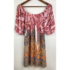 Fleurish size Small Pink Orange Floral Boho Dress